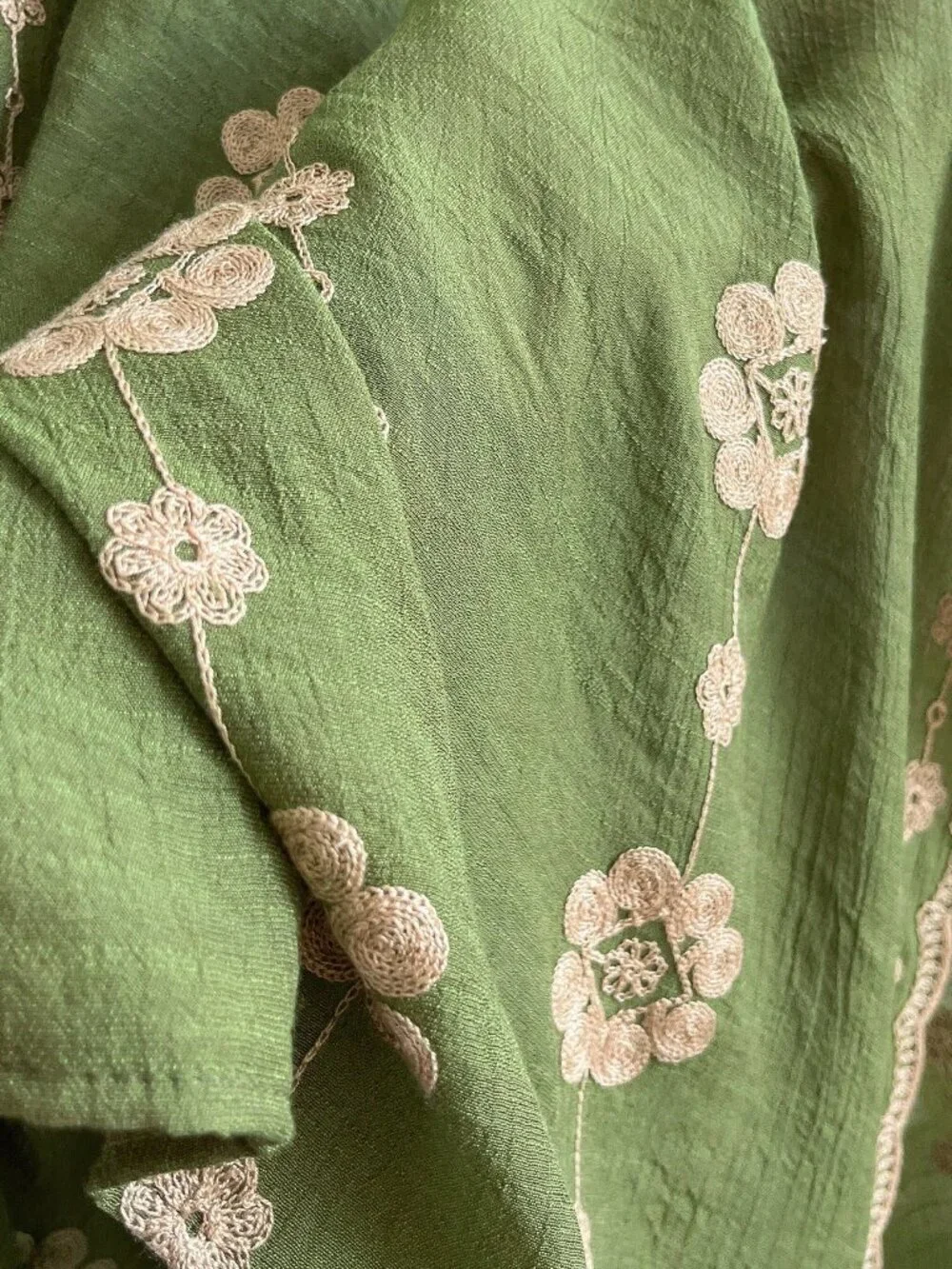 Green Elegant Bohemian Women's Floral Embroidered Kimono Sarong Cover-Up